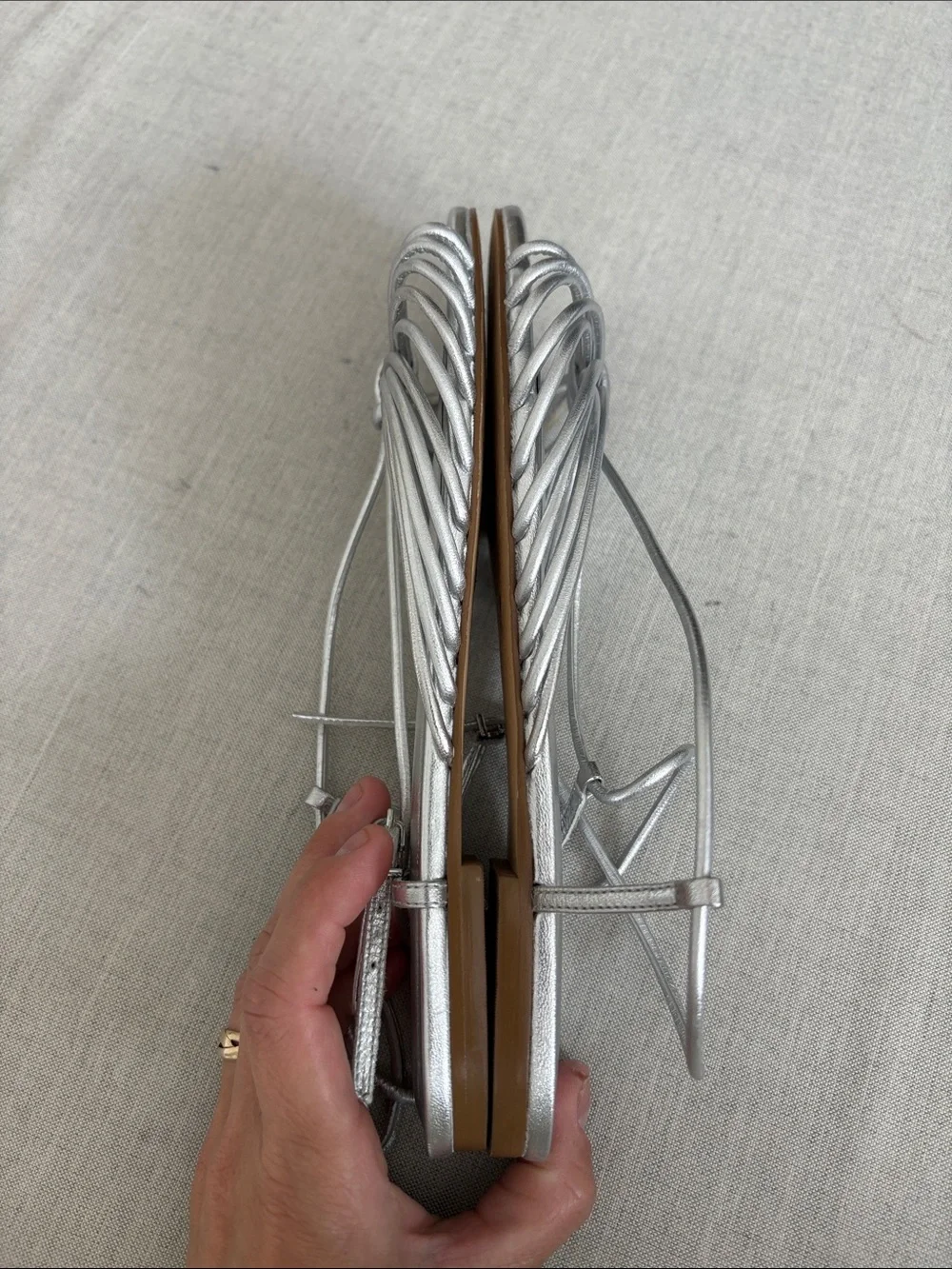 By Anthropologie Size 8 Silver Strappy Flat Sandals
